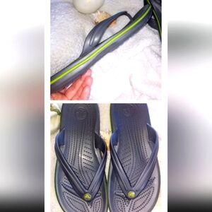 Crocs! Gray and Green; Unisex; Sz 9 Men; Sz 11 Women; Like New